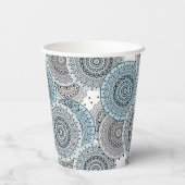 Retro, Retromuster, blau und grau, elegantes Bad Pappbecher (Rückseite)