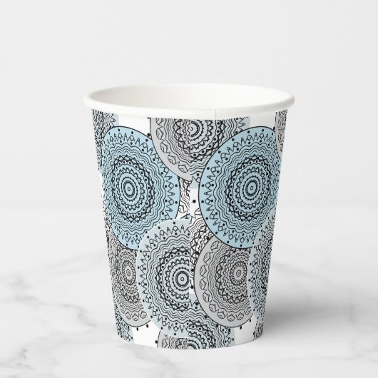 Retro, Retromuster, blau und grau, elegantes Bad Pappbecher (Rechts)