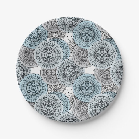 Retro, Retromuster, blau und grau, elegantes Bad Pappteller (Vorderseite)