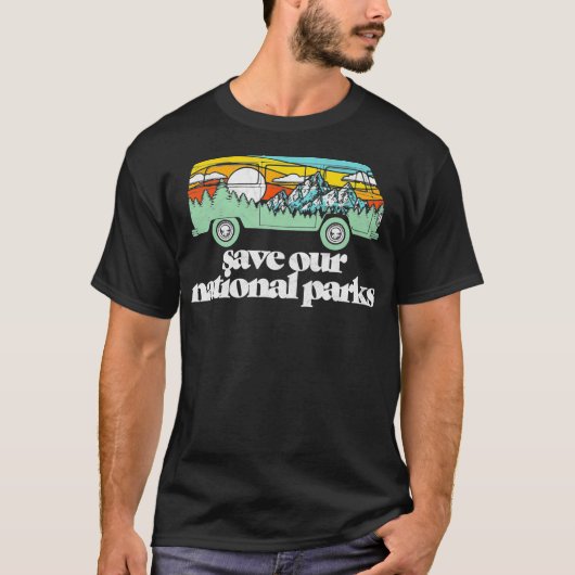Retro Rettete unsere Nationalparks Hippie Van Moun T-Shirt (Vorderseite)