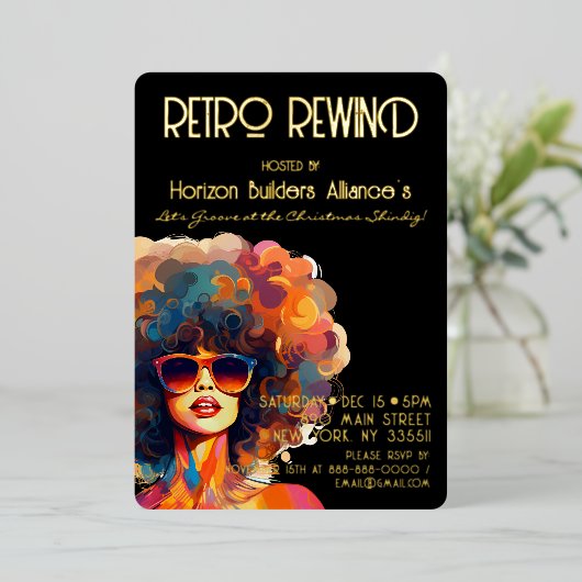 Retro Rewind Gold Weihnachten Party Einladung (Stehend vorne)