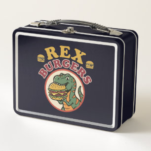 Retro Rex Burger T-Rex isst Cheeseburger 70er Metall Brotdose