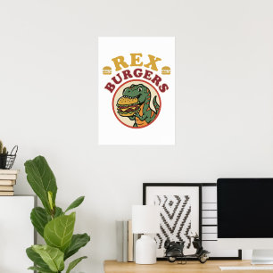 Retro Rex Burger T-Rex isst Cheeseburger 70er Poster