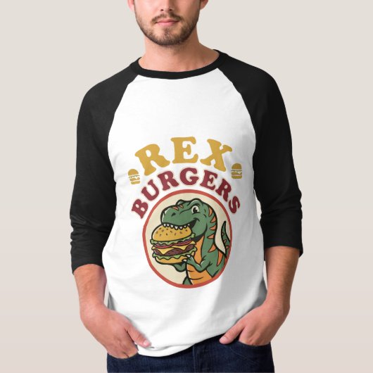 Retro Rex Burger T-Rex isst Cheeseburger 70er T-Shirt (Vorderseite)