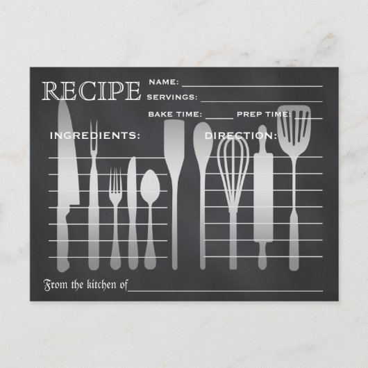 Retro Rezept Card Küchenutensilien gestrichen Postkarte (Vorderseite)