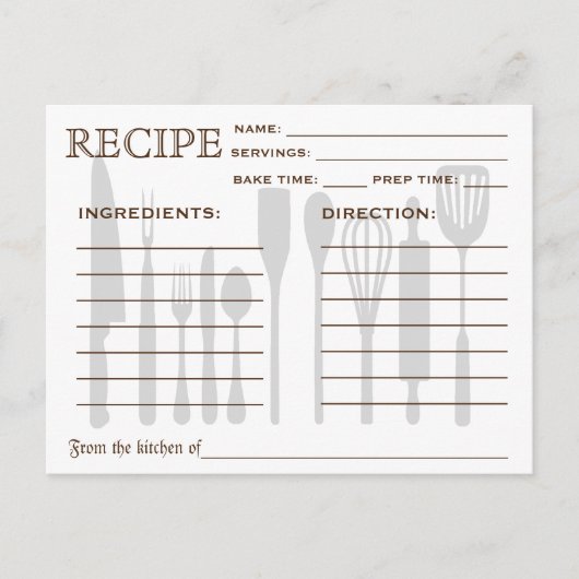 Retro Rezept Card Küchenutensilien gestrichen Postkarte (Vorderseite)