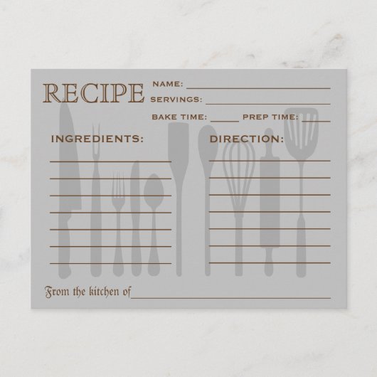 Retro Rezept Card Küchenutensilien gestrichen Postkarte (Vorderseite)