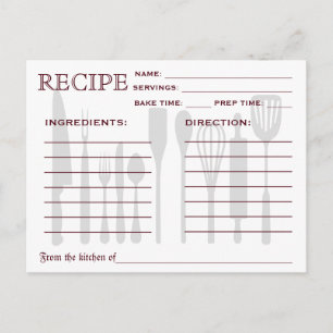 Retro Rezept Card Küchenutensilien gestrichen Postkarte