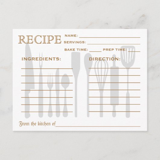 Retro Rezept Card Küchenutensilien gestrichen Postkarte (Vorderseite)