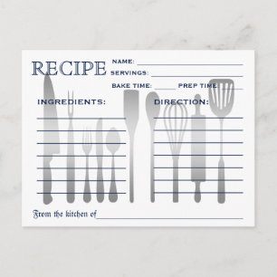 Retro-Rezeptkarte Blau Gestreift Postkarte