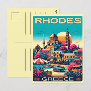 Retro Rhodes City - Griechenland - Feriengeschenke Postkarte