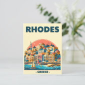 Retro Rhodes City - Griechenland - Feriengeschenke Postkarte (Stehend Vorderseite)
