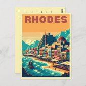 Retro Rhodes City - Griechenland - Feriengeschenke Postkarte (Vorne/Hinten)