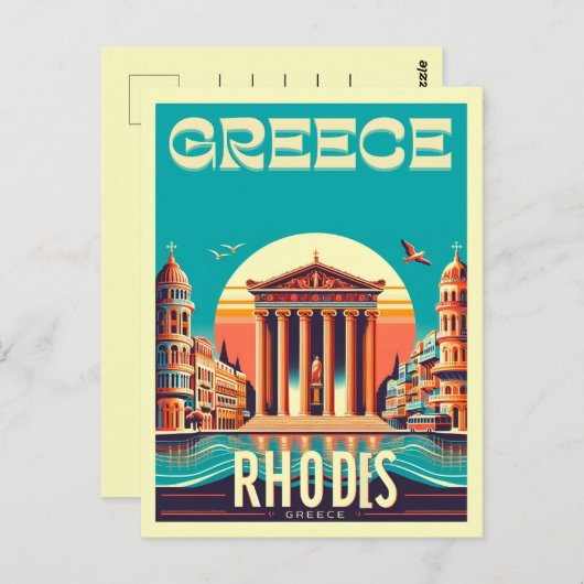 Retro Rhodes City - Griechenland - Feriengeschenke Postkarte (Vorne/Hinten)