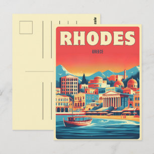 Retro Rhodes City - Griechenland - Feriengeschenke Postkarte