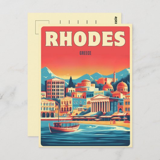 Retro Rhodes City - Griechenland - Feriengeschenke Postkarte (Vorne/Hinten)