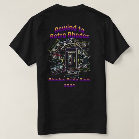 Retro Rhodes Pride Days Mix Tape Tshirt (Design Rückseite)