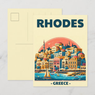 Retro Rhodos Stadt - Griechenland Urlaub Geschenke Postkarte