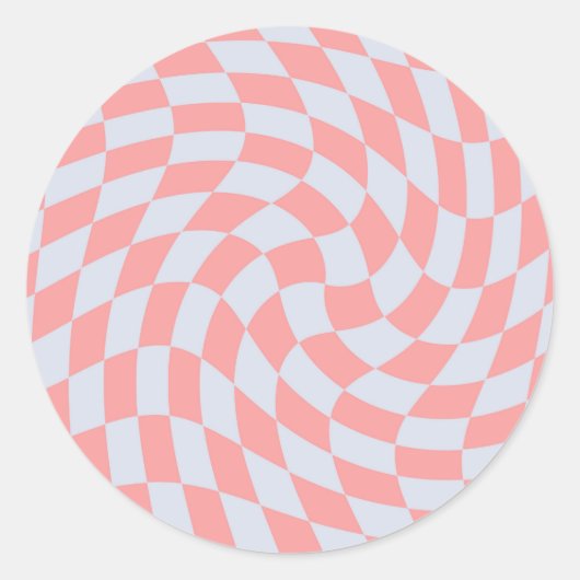 Retro Rhubarb Blue Pastel Warped Karos Checked Runder Aufkleber (Vorderseite)