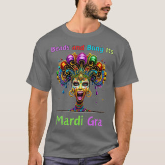 Retro-Rhythmen der Mardi-Gras-Perlen-Fusion Cajun T-Shirt