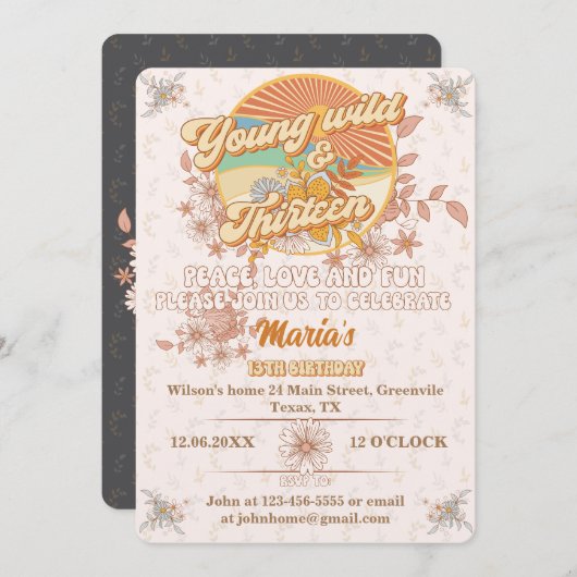 Retro-Rhythmus der ultimative Groovy 13. Geburtsta Einladung (Vorne/Hinten)