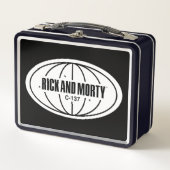 Retro Rick und Morty C-137 Dimension Abzeichen Metall Brotdose (Vorderseite)