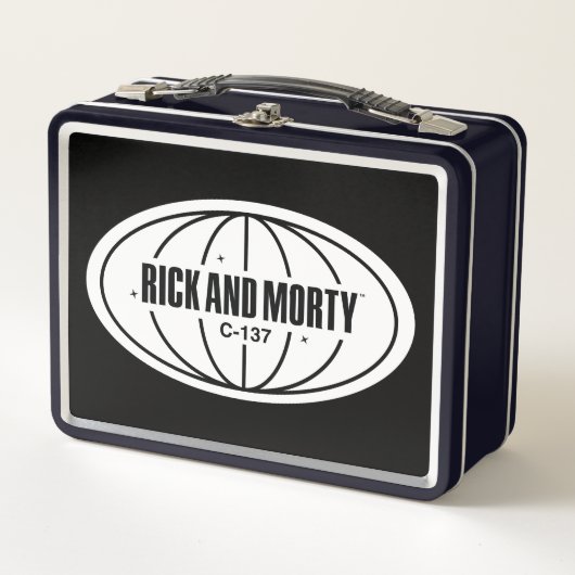 Retro Rick und Morty C-137 Dimension Abzeichen Metall Brotdose (Vorderseite)