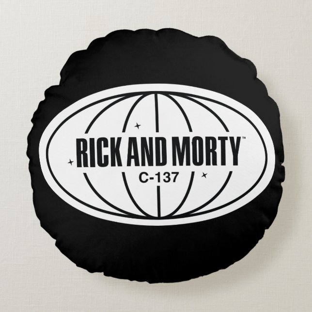 Retro Rick und Morty C-137 Dimension Abzeichen Rundes Kissen (Vorderseite)