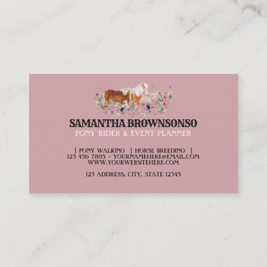 Retro Ride Pink Pony | Floral Horse | Equestrian Visitenkarte (Rückseite)