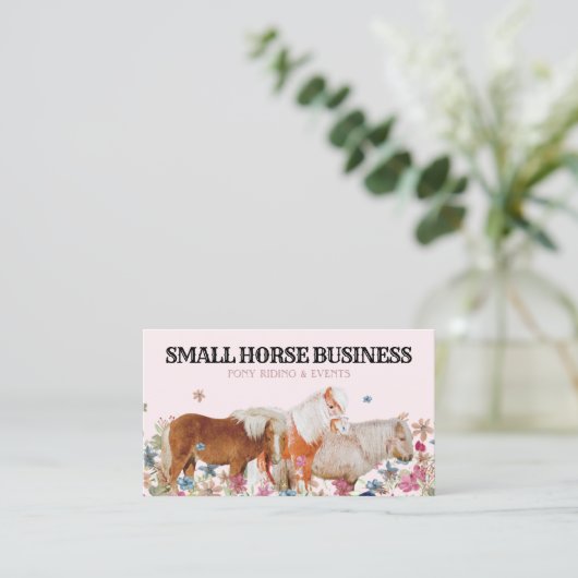 Retro Ride Pink Pony | Floral Horse | Equestrian Visitenkarte (Stehend Vorderseite)