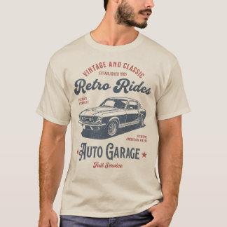 Retro Rides Auto Garage – Vintage-Muscle-Car-Kunst T-Shirt
