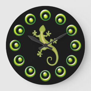 Retro Rings And Lime Green Lizards Cool Design Große Wanduhr