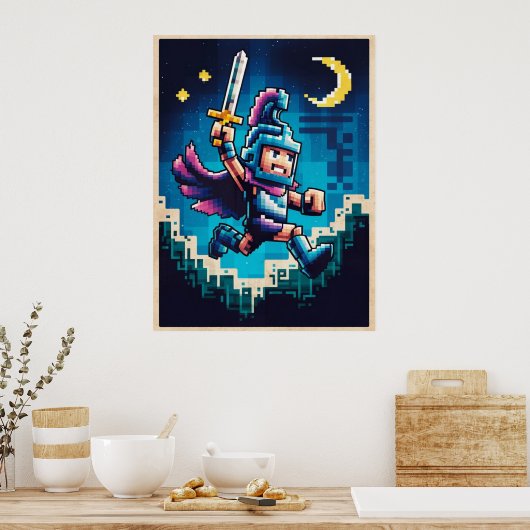 Retro-Ritter gepixelt Poster (Küche)