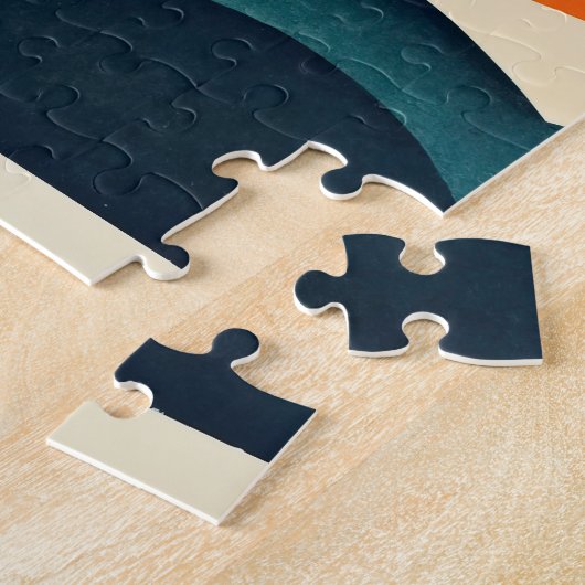 Retro River Landscape Illustration Orange Blue Puzzle (Seite)