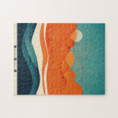 Retro River Landscape Illustration Orange Blue Puzzle (Horizontal)