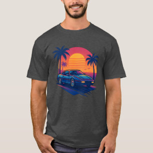 Retro Roads Neon-Träume 80er-Auto-Sonnenuntergangs T-Shirt