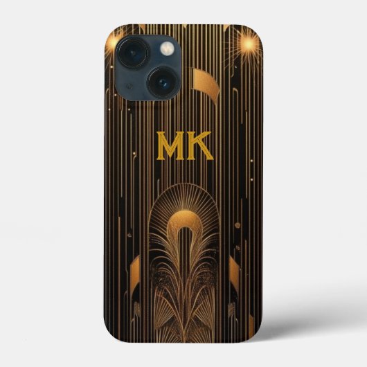 Retro Roaring 20's Art Deco Black Gold Monogram Case-Mate iPhone Hülle (Rückseite)