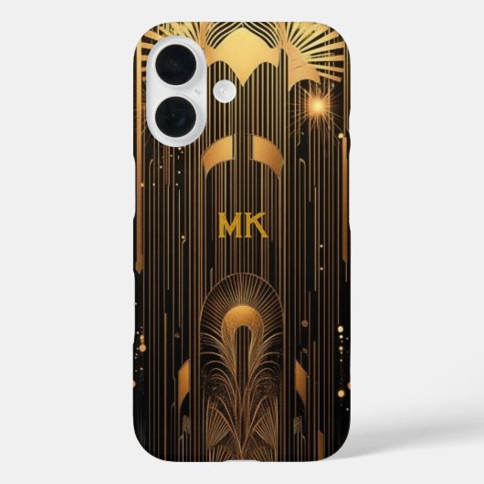 Retro Roaring 20's Art Deco Black Gold Monogram Case-Mate iPhone Hülle (Rückseite)