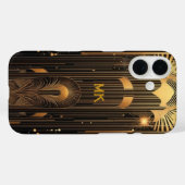 Retro Roaring 20's Art Deco Black Gold Monogram Case-Mate iPhone Hülle (Rückseite (Horizontal))