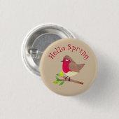 Retro Robin Hello Spring Niedlicher Personalisiert Button (Vorne & Hinten)