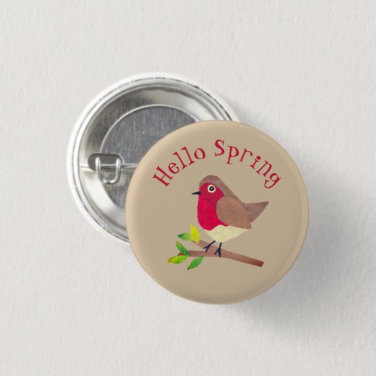 Retro Robin Hello Spring Niedlicher Personalisiert Button (Vorne & Hinten)