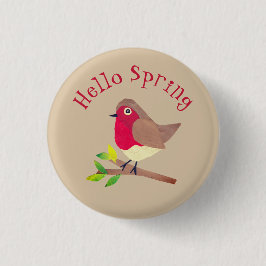 Retro Robin Hello Spring Niedlicher Personalisiert Button