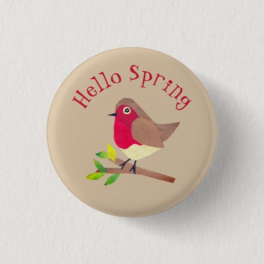 Retro Robin Hello Spring Niedlicher Personalisiert Button (Vorderseite)
