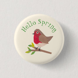 Retro Robin Hello Spring Niedlicher Personalisiert Button