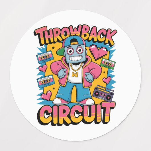 Retro Robot 90er-Jahre Hip Hop Design - Fun Cartoo Etiketten (Design 2)