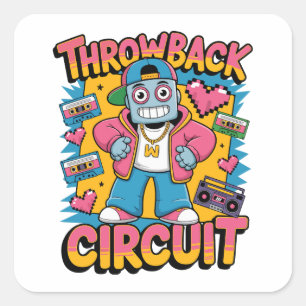 Retro Robot 90er-Jahre Hip Hop Design - Fun Cartoo Quadratischer Aufkleber