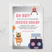Retro Robot Baby Dusche Einladung (Vorderseite)