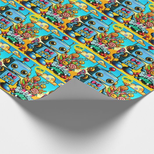 Retro Robot Birthday Boy anpassbar Geschenkpapier (Ecke)