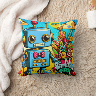 Retro Robot Birthday Boy anpassbar Kissen