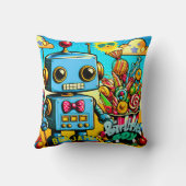 Retro Robot Birthday Boy anpassbar Kissen (Rückseite)